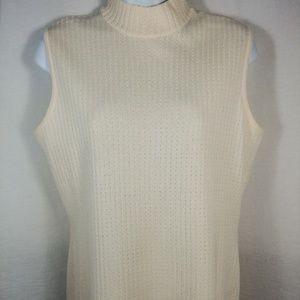 St. John cream mock turtleneck sweater sleeveless